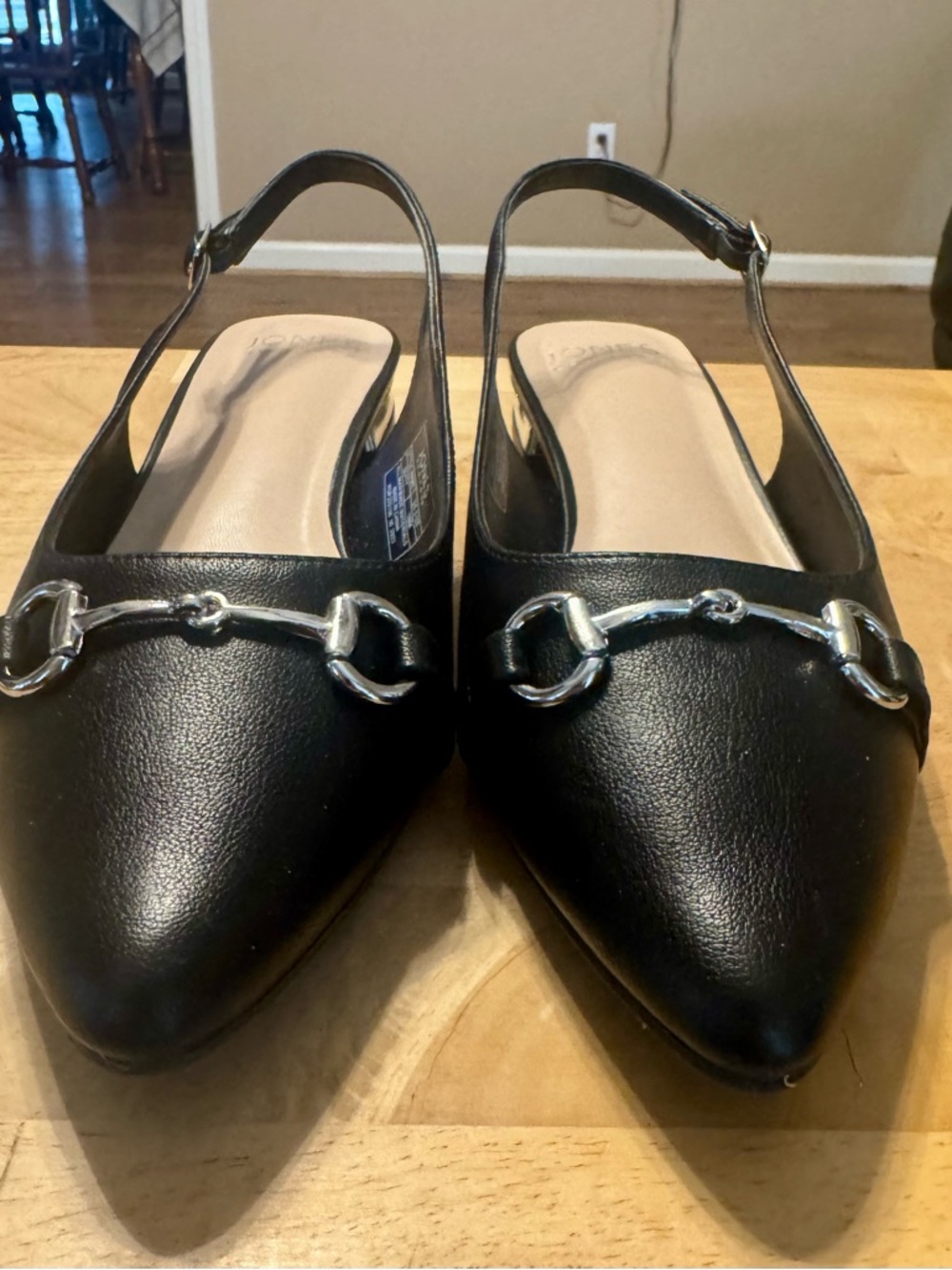 Jones New York Black Pointed Slingback Flats with Silver Bit